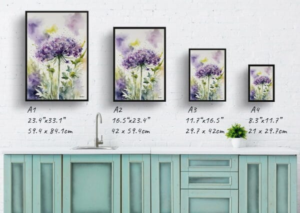 watercolour botanical print flowers daucus carota purple haze print size comparison 1