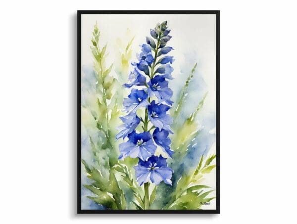 watercolour botanical print flowers delphinium cassius front view 1