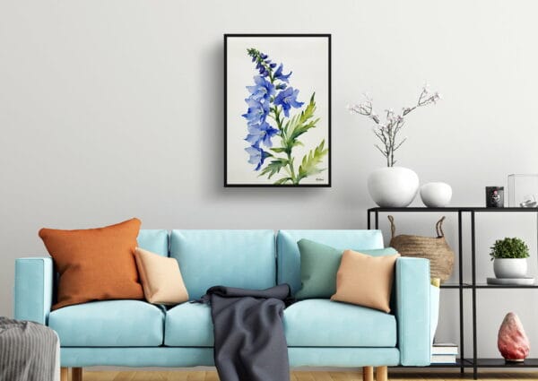 watercolour botanical print flowers delphinium cassius minimalist living room 1