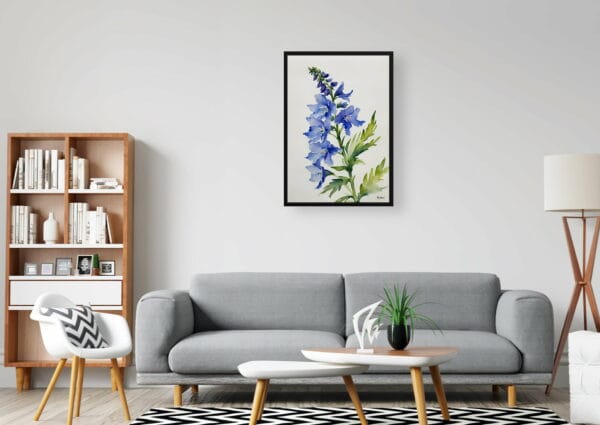 watercolour botanical print flowers delphinium cassius minimalist office 1