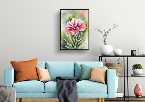 watercolour botanical print flowers dianthus devon wizard living room 1