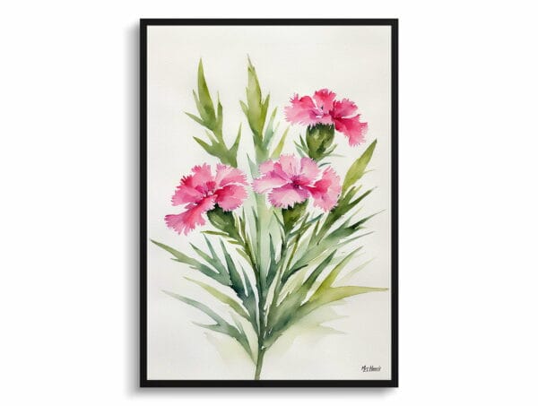 watercolour botanical print flowers dianthus devon wizard minimalist front view 1