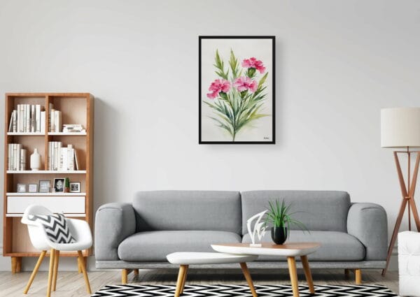 watercolour botanical print flowers dianthus devon wizard minimalist office 1