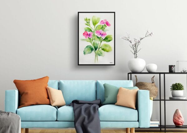 watercolour botanical print flowers diascia personata minimalist living room 1