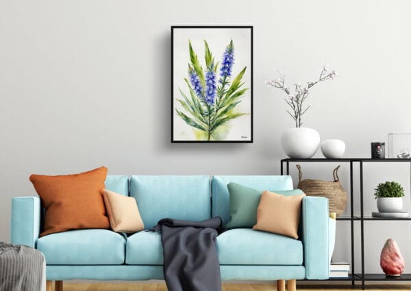 watercolour botanical print flowers echium vulgare minimalist living room 1