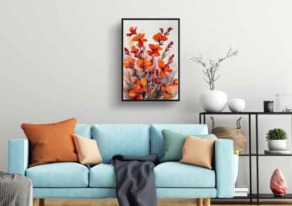 watercolour botanical print flowers erysimum winter orchid living room 1