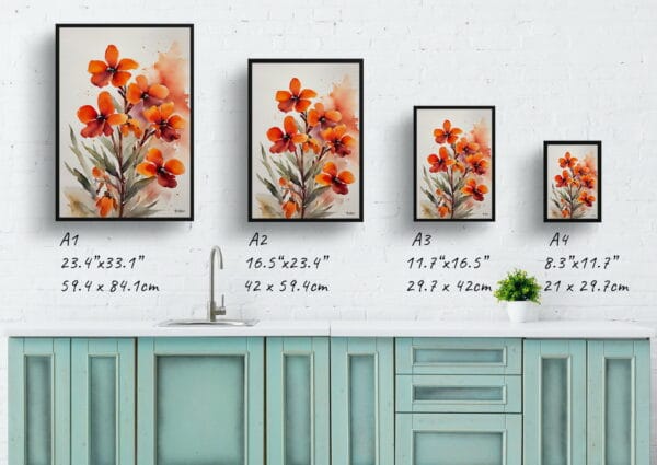 watercolour botanical print flowers erysimum winter orchid minimalist print size comparison 1