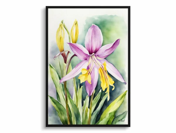 watercolour botanical print flowers erythronium pagoda front view 1