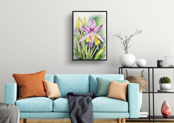 watercolour botanical print flowers erythronium pagoda living room 1