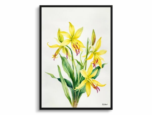 watercolour botanical print flowers erythronium pagoda minimalist front view 1