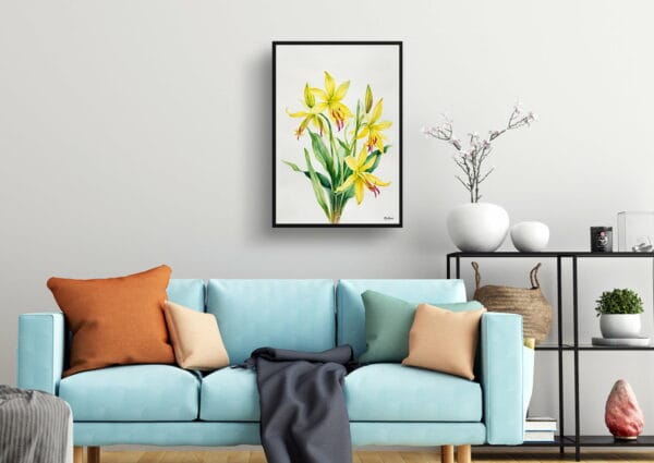 watercolour botanical print flowers erythronium pagoda minimalist living room 1