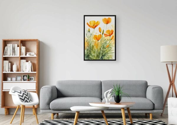 watercolour botanical print flowers eschscholzia californica office