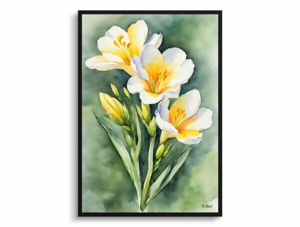 watercolour botanical print flowers freesia front view 1