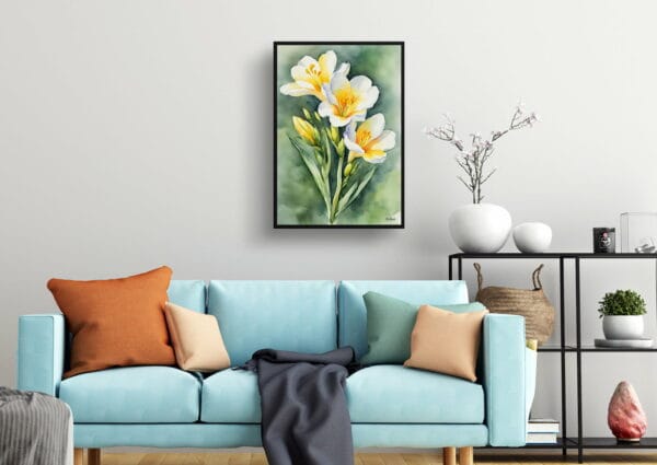 watercolour botanical print flowers freesia living room 1