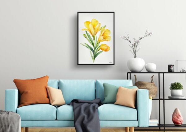 watercolour botanical print flowers freesia minimalist living room 1