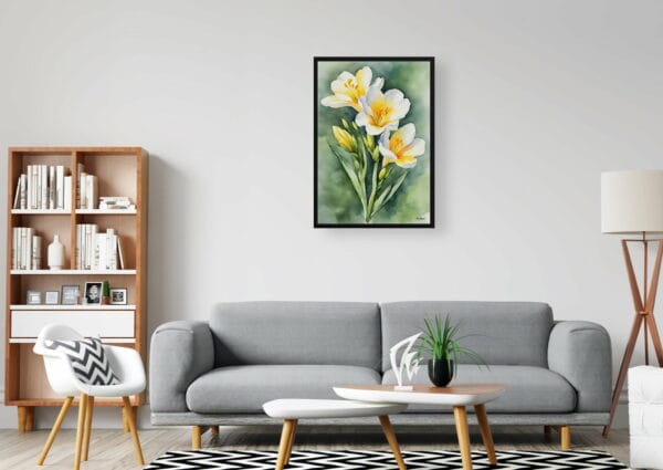 watercolour botanical print flowers freesia office 1