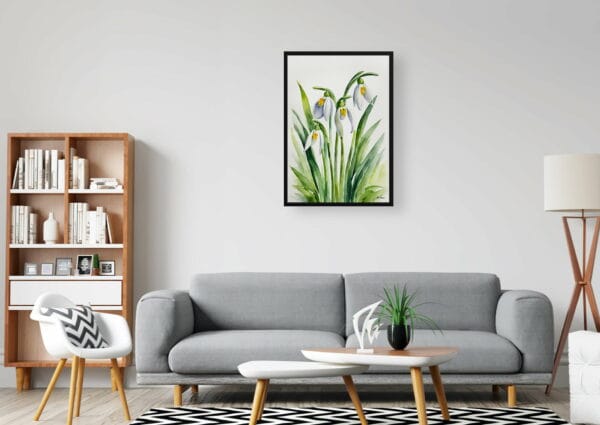 watercolour botanical print flowers galanthus elwesii minimalist office