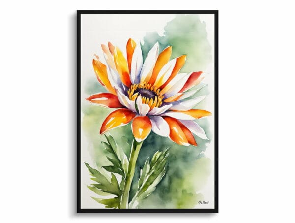 watercolour botanical print flowers gazania front view 1