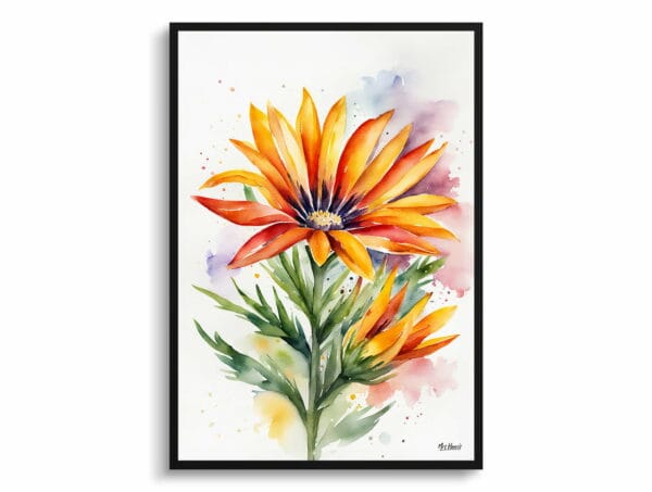 watercolour botanical print flowers gazania minimalist front view