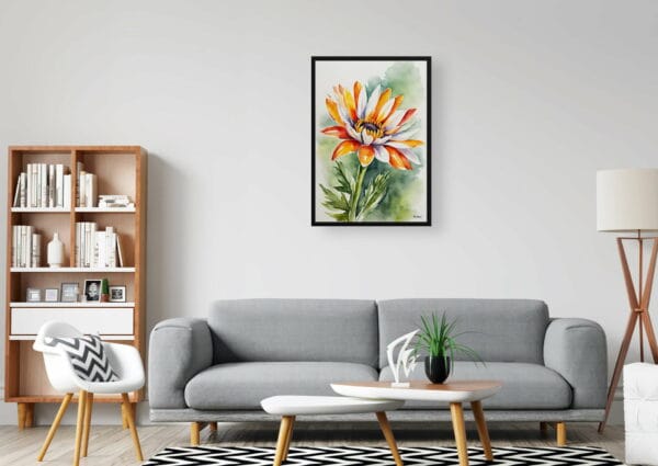 watercolour botanical print flowers gazania office 1