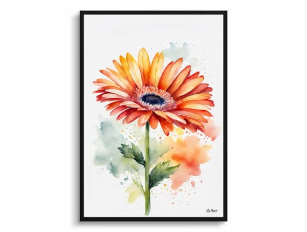 watercolour botanical print flowers gerbera minimalist front view 1