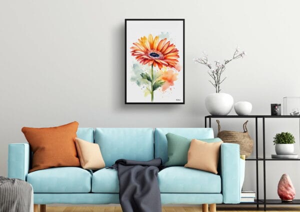 watercolour botanical print flowers gerbera minimalist living room 1