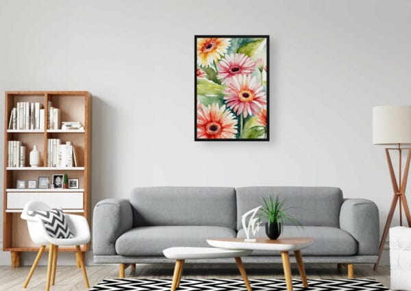 watercolour botanical print flowers gerbera office 1