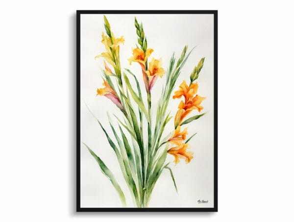 watercolour botanical print flowers gladiolus communis byzantinus minimalist front view 1