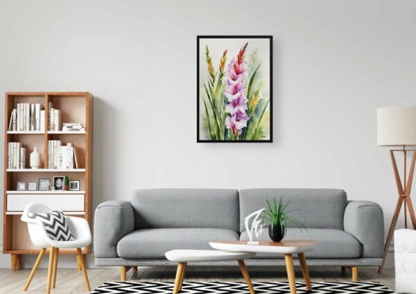 watercolour botanical print flowers gladiolus communis byzantinus office