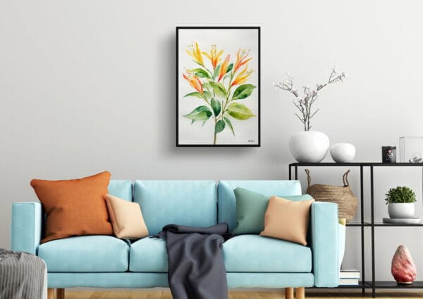 watercolour botanical print flowers honeysuckle minimalist living room 1