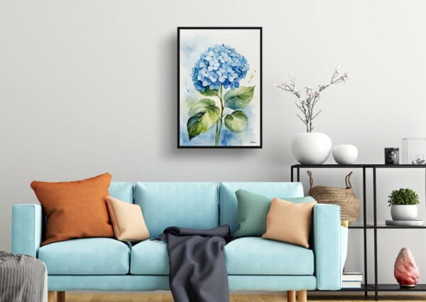 watercolour botanical print flowers hydrangea living room 1