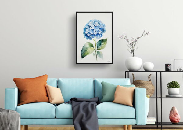 watercolour botanical print flowers hydrangea minimalist living room 1