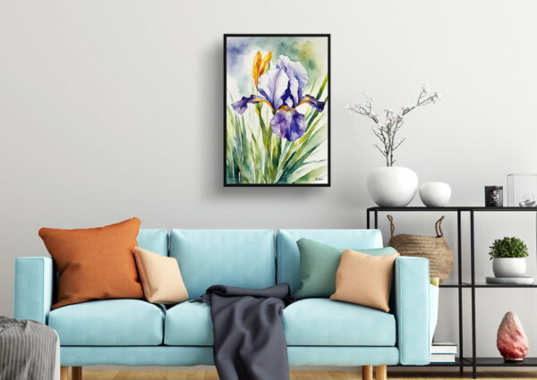 watercolour botanical print flowers iris living room 1