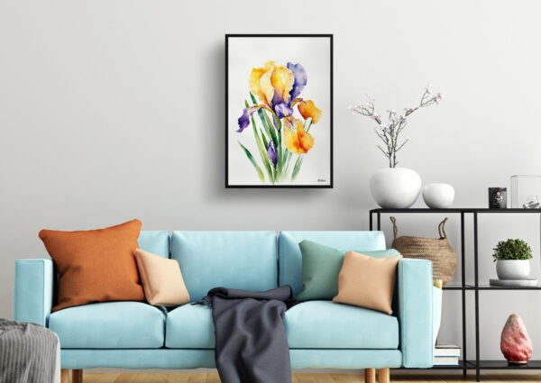 watercolour botanical print flowers iris minimalist living room 1