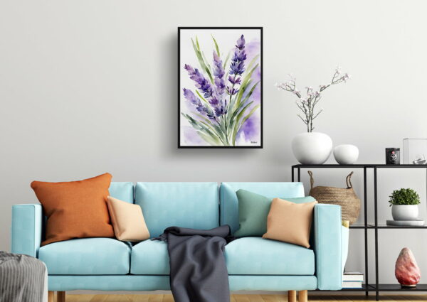 watercolour botanical print flowers lavender living room 1