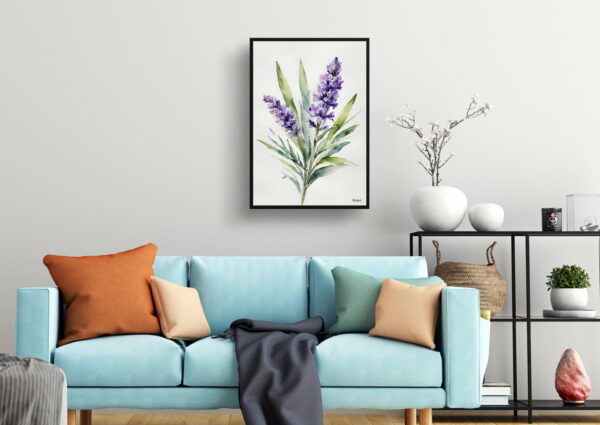 watercolour botanical print flowers lavender minimalist living room 1