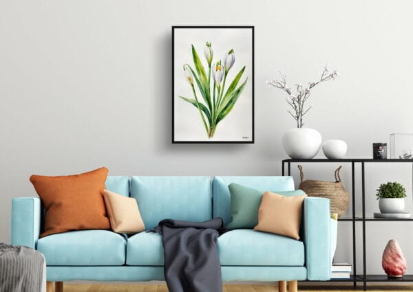 watercolour botanical print flowers leucojum aestivum gravetye giant minimalist living room 1