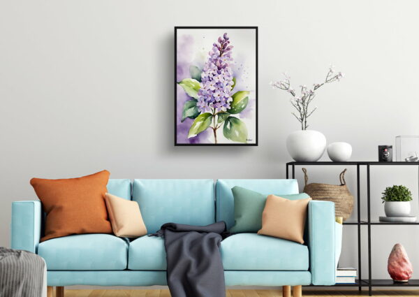 watercolour botanical print flowers lilac living room 1