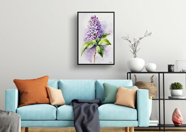 watercolour botanical print flowers lilac minimalist living room 1