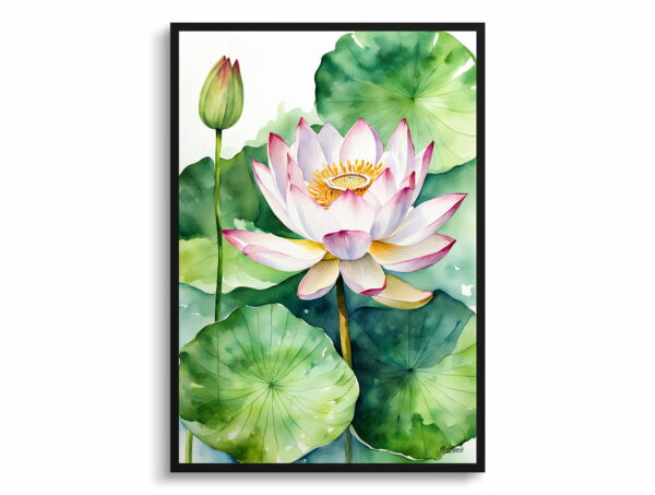 watercolour botanical print flowers lotus flower front view 1