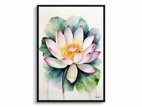 watercolour botanical print flowers lotus flower minimalist front view 1