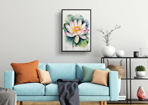 watercolour botanical print flowers lotus flower minimalist living room 1