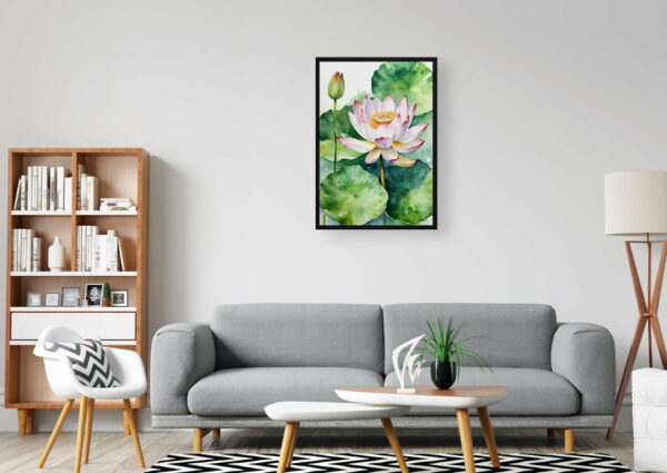 watercolour botanical print flowers lotus flower office 1