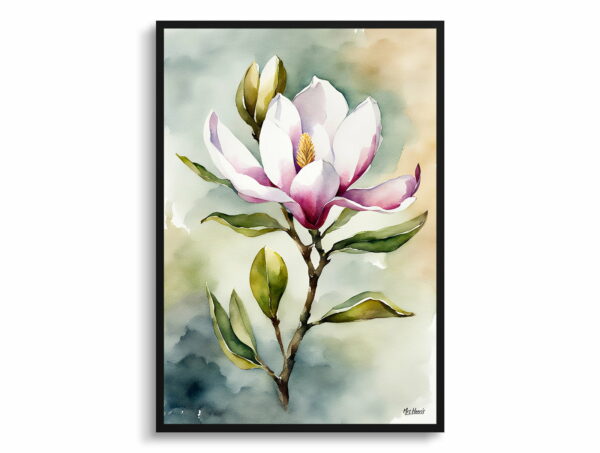 watercolour botanical print flowers magnolia front view 1