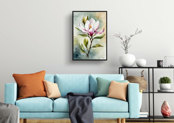 watercolour botanical print flowers magnolia living room 1