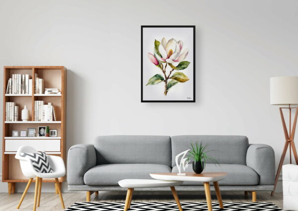 watercolour botanical print flowers magnolia minimalist office 1