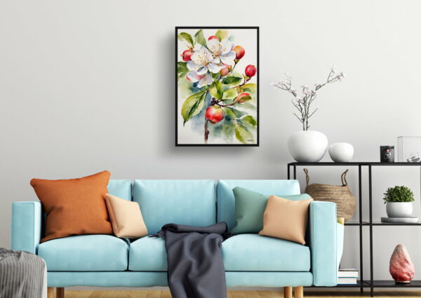 watercolour botanical print flowers malus domestica howgate wonder living room 1