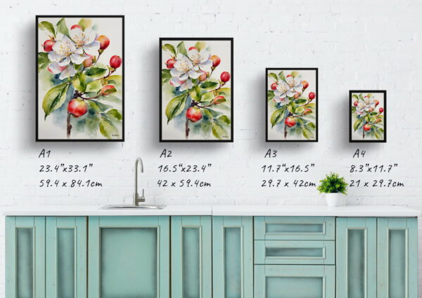 watercolour botanical print flowers malus domestica howgate wonder print size comparison 1