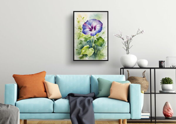 watercolour botanical print flowers morning glory living room 1