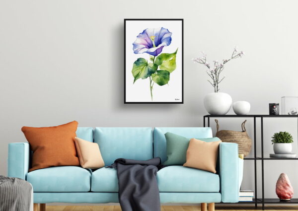 watercolour botanical print flowers morning glory minimalist living room 1